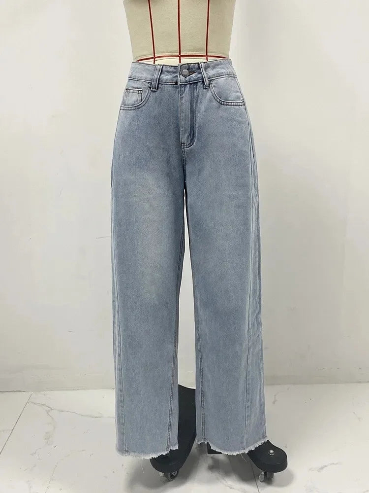High Waist Wide Leg Denim Jeans Women's Spring 2025 Design Sensation Elegant No Stretch Comfortable Fit Female Fashionable