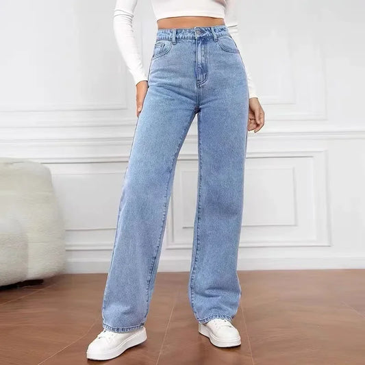 High Waist Floor-Length Deep Blue Wide Leg Jeans Women's Loose Slimming Style Trendy Korean Version Casual Fashionable.