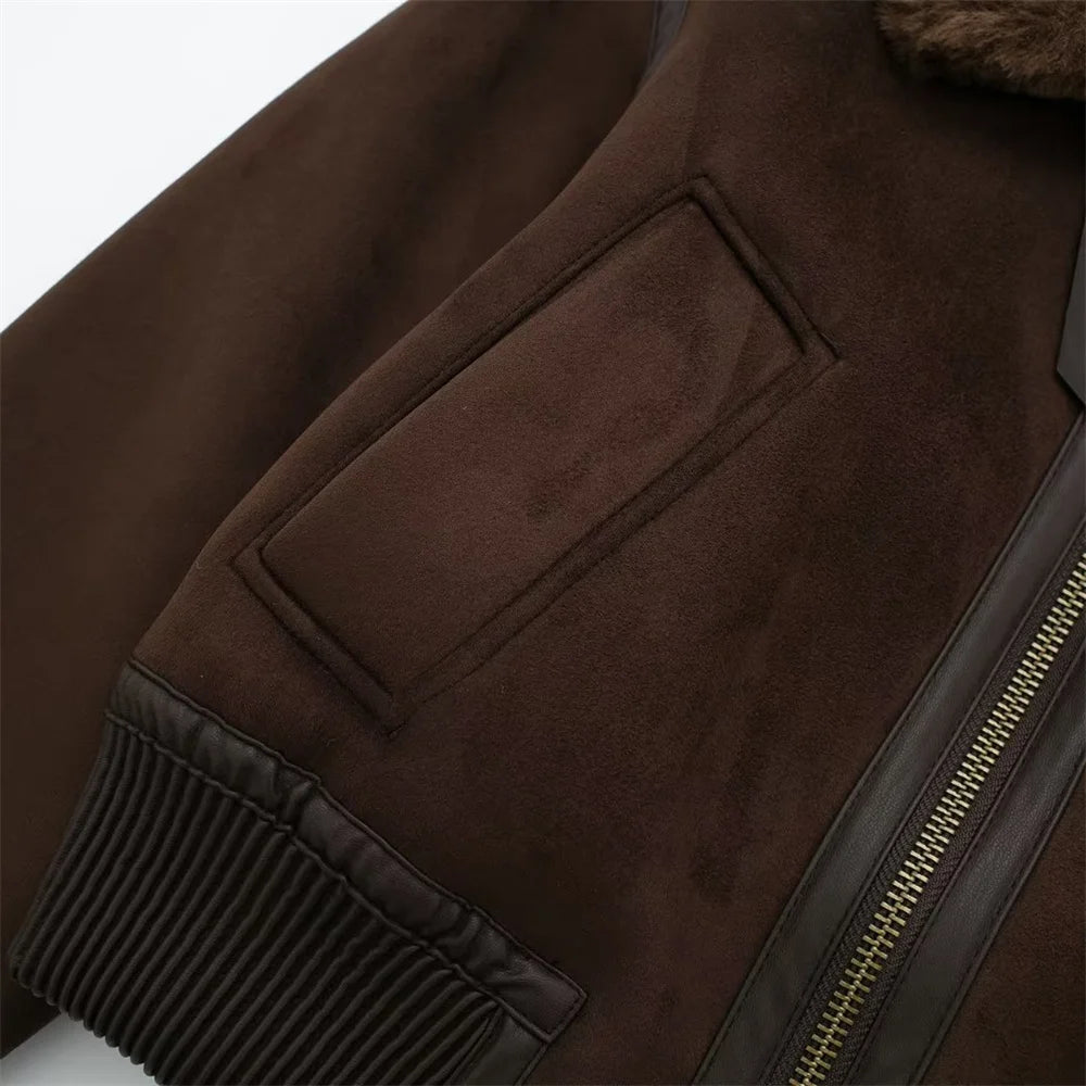 UNIZERA2023 Herbst und Winter Neue frauen Casual Stehkragen Kontrast Strap Dekoration Lose doppelseitige Jacke Mantel