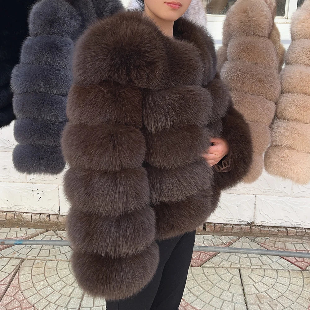 QUEENTINA Fuchspelzmantel Echt Winter Damen Neue Mode Flauschig 2025 Leder und Haut Weiße Kleidung Natürlich Neu in Mäntel und Jacken