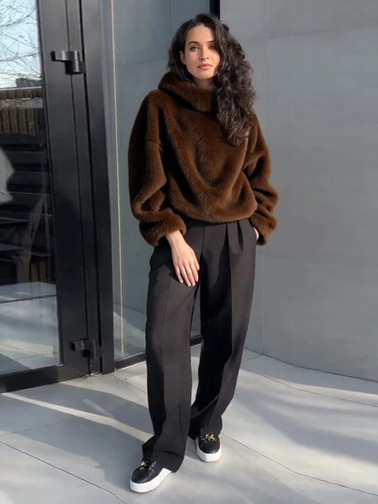 Chic Faux Pelz frauen Mäntel Elegante Revers Binden Gürtel Verdicken Volle Hülse Weibliche Jacken 2025, Herbst Winter Neue dame Streetwears