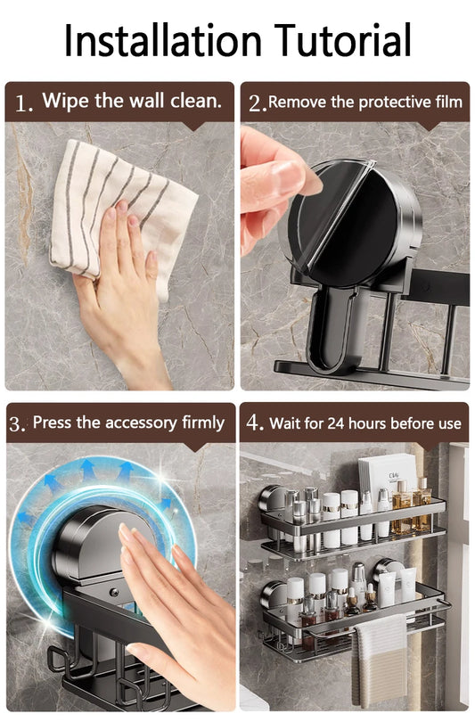 Saugnapf Badezimmer Regal Kein Bohren Wandmontage Shampoo Flasche Duschregal Toilette Lagerregal Aluminium Badezimmer Küche