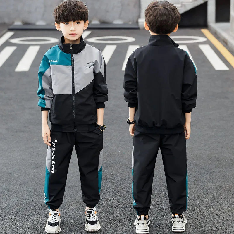 Teenage Boys Clothing Set Autumn Children Patchwork Sportswear Suits Fashion Big Boy Zipper Birthday Outfit Costumes for Kids.