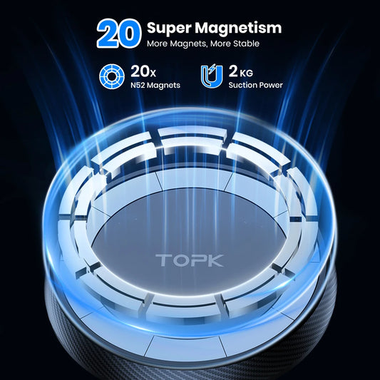 TOPK for Magsafe Car Phone Holder,Powerful Magnetism Premium Quality Single-Hand Operation Metal Hook Magnetic Car Phone Mount.