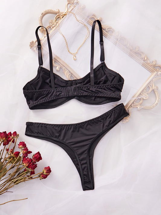 Ladies Smooth Comfortable Thin Underwear Women Sexy Nightwear Inner Solid Color Sleep Underwear Bra Set.