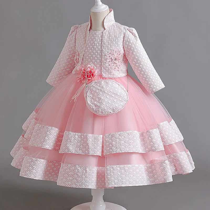 Neues Mädchenkleid, zweiteiliges Set, 3–10 Jahre alt, wunderschönes Weihnachts-Performance-Kleid, Herbst-Party-Abschlussballkleid für Mädchen