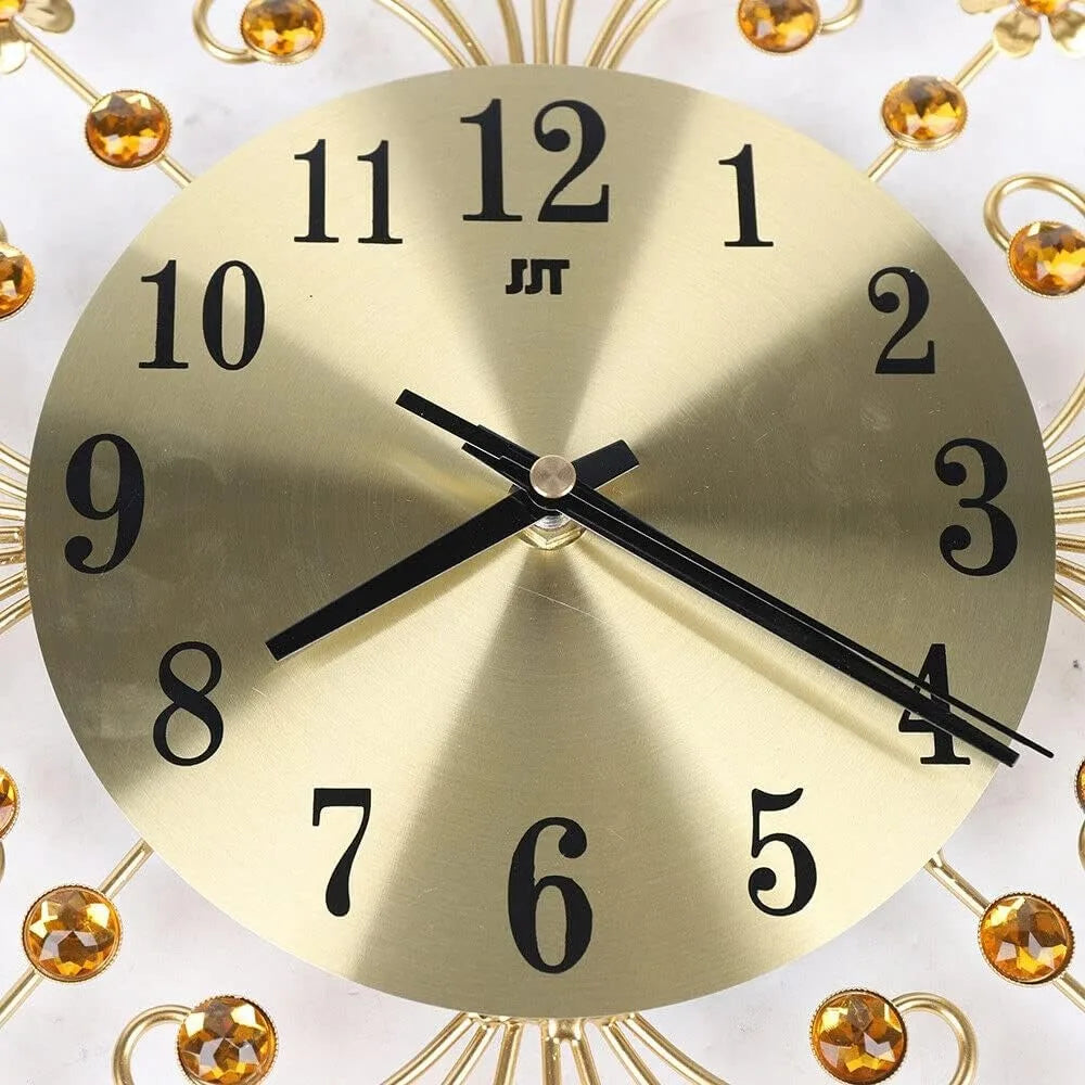 3D-Digital-Wanduhr, Quarz, moderne Blume, Diamant-Dekoration, analoge Uhr, Metalluhr für Wohnzimmer, Schlafzimmer, Gold