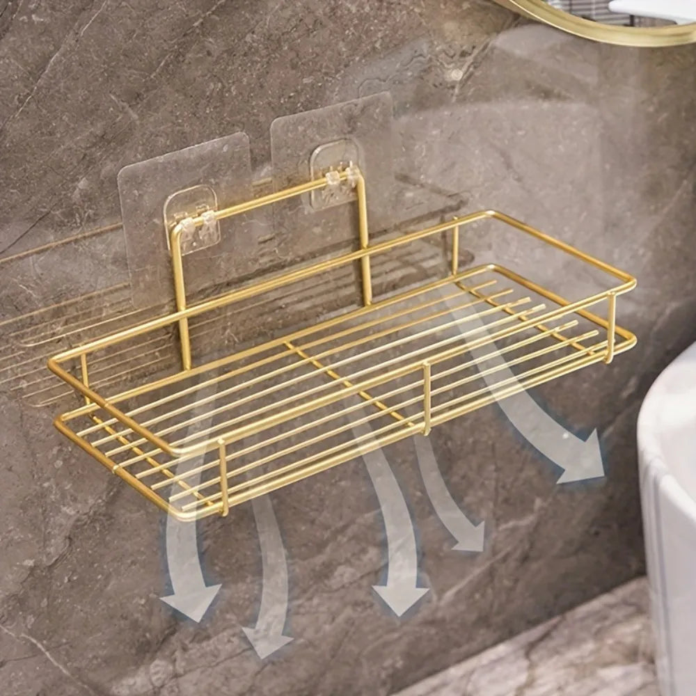 Wandregal ohne Bohren, Badezimmer-Aufbewahrung, Organizer, Hängeregal für Zuhause, Küche, Metallrahmen, Regale, Badezimmer-Accessoires