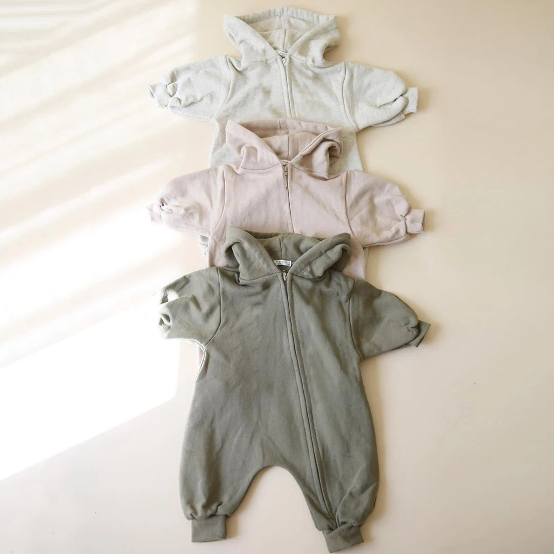 2024 Baby Kapuze Reiß verschluss Bodysuit Neugeborene Jungen und Mädchen Bergsteiger Anzug einfarbig Bodysuit Long Fit Sport Kletter anzug