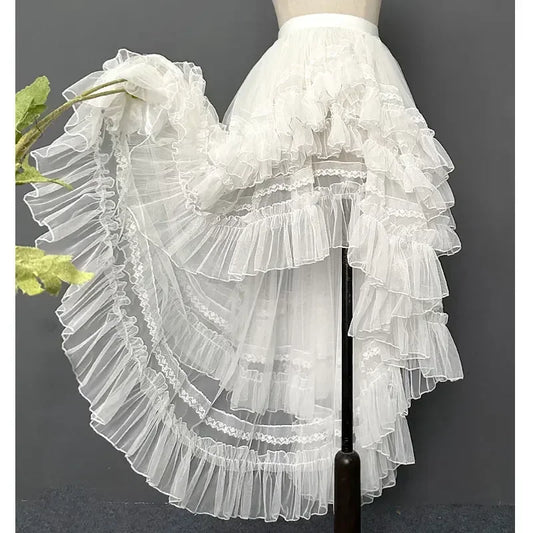 Gothic Lolita Layered Underskirt Sweet Princess Mesh High Low Ruffled Skirt for Women.
