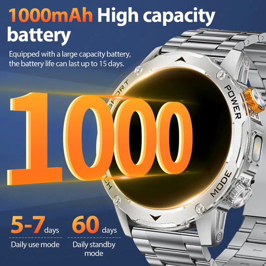 LIGE 2025 New 1000mah Smart Watch Men AMOLED HD Display Sport Fitness LED Flashlight Bluetooth Call Smartwatch For HUAWEI XIAOMI.