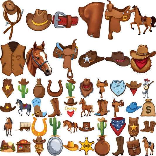 63 Stück Western Cowboy Temporäre Tattoos Wasserdicht Langlebig Körper Arm Fake Tattoo Einweg Tattoo Aufkleber für Männer Frauen.