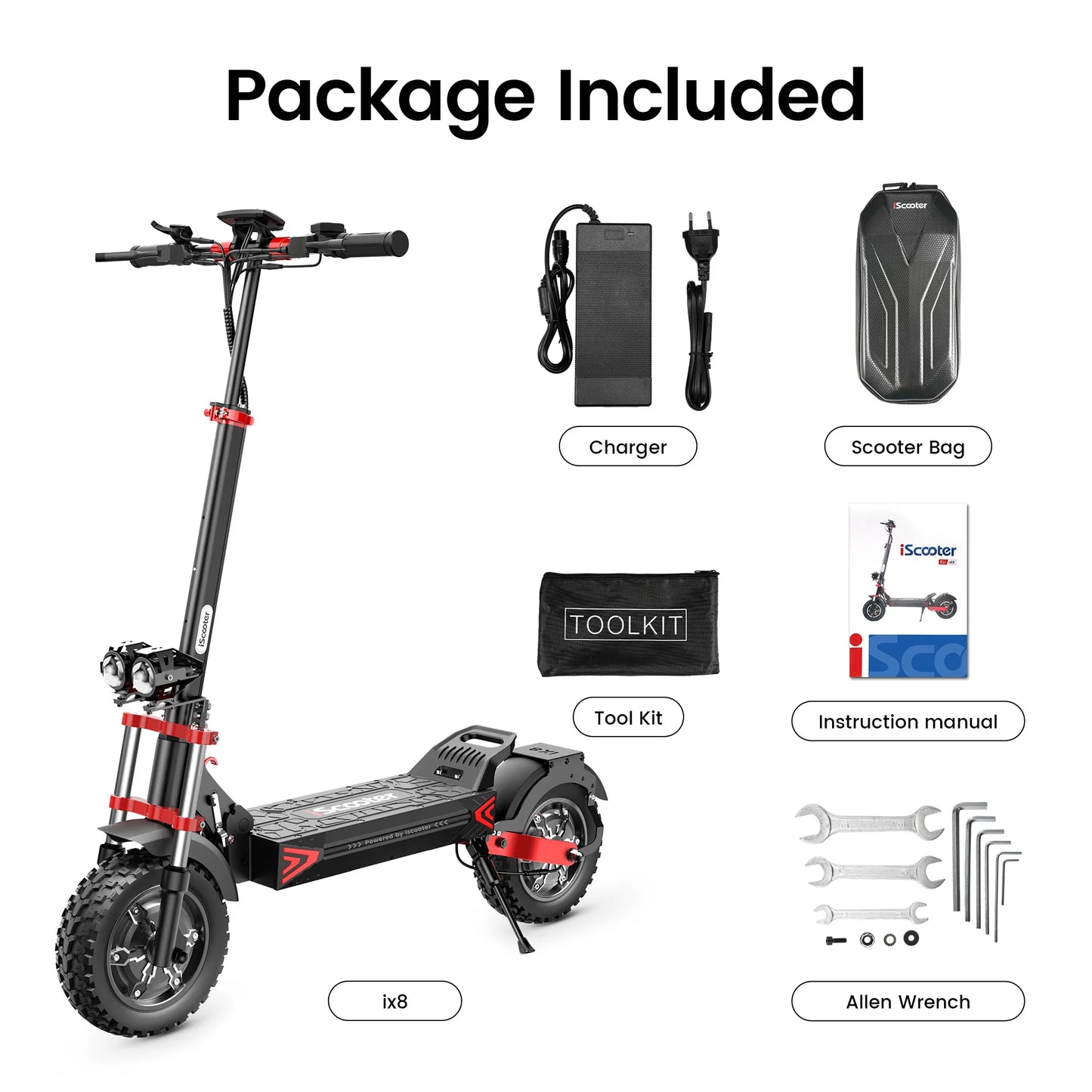 iScooter IX8 Foldable Electric Kick Scooter for Adults, 60km/h Speed, 2400W Power, 48V Voltage 20Ah Battery