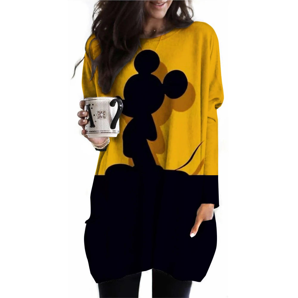 Frauen Frühling und Herbst Neue S-3XL Große T-shirt Einfarbig Lange Hülse Lose Disney der Mickey Maus Casual Harajuku Taille t-sh