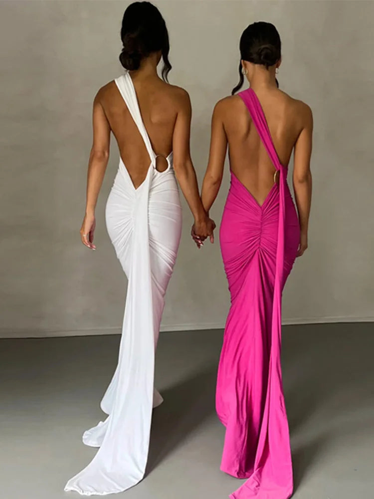 Neon Y2K Kleidung eine Schulter ärmellose rücken freie geraffte figur betonte Maxi kleider für Frauen Club Geburtstags feier Abend Abschluss ball