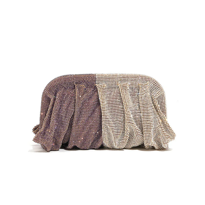 Premium Handmade Diamond-encrusted Clutch Bag Pleated Chain Rhinestone Cloud Clip Dinner Bag Single Shoulder Oblique Span Bolsos