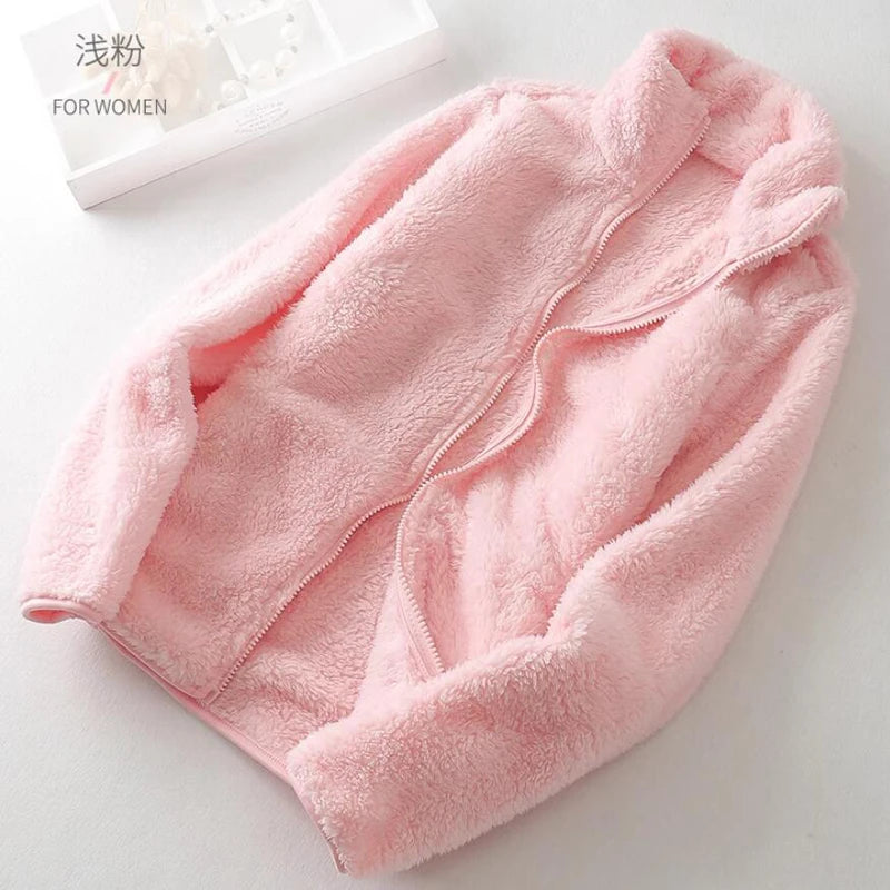 Damen-Fleecemantel, Winter, warm, verdickte Jacke, beidseitig zu tragen, doppelseitige Samt-Korallen-Fleece-Mäntel, Polar-Fleece-Jacken