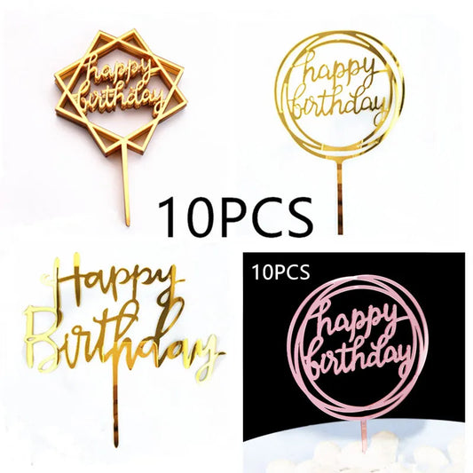 10 Stück Roségold Happy Birthday Kuchendeckel Silber Schwarz Schlichtes Design Acryl Kuchendeckel Babyparty Party Dessert Dekoration.