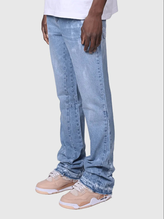 Men's Fashion Jeans Work Pants, European and American Fashion Workwear Elastic Patchwork Denim Layered Flared Pants S-XXL.