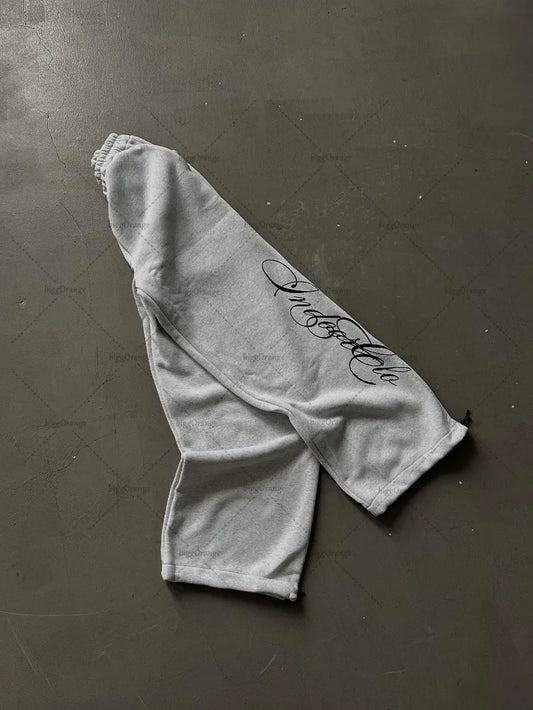 High Street Fashion Loose Street Casual Trousers Men Y2k Gothic Punk Anime Letter Print Stitching Wide Leg Pants Women.