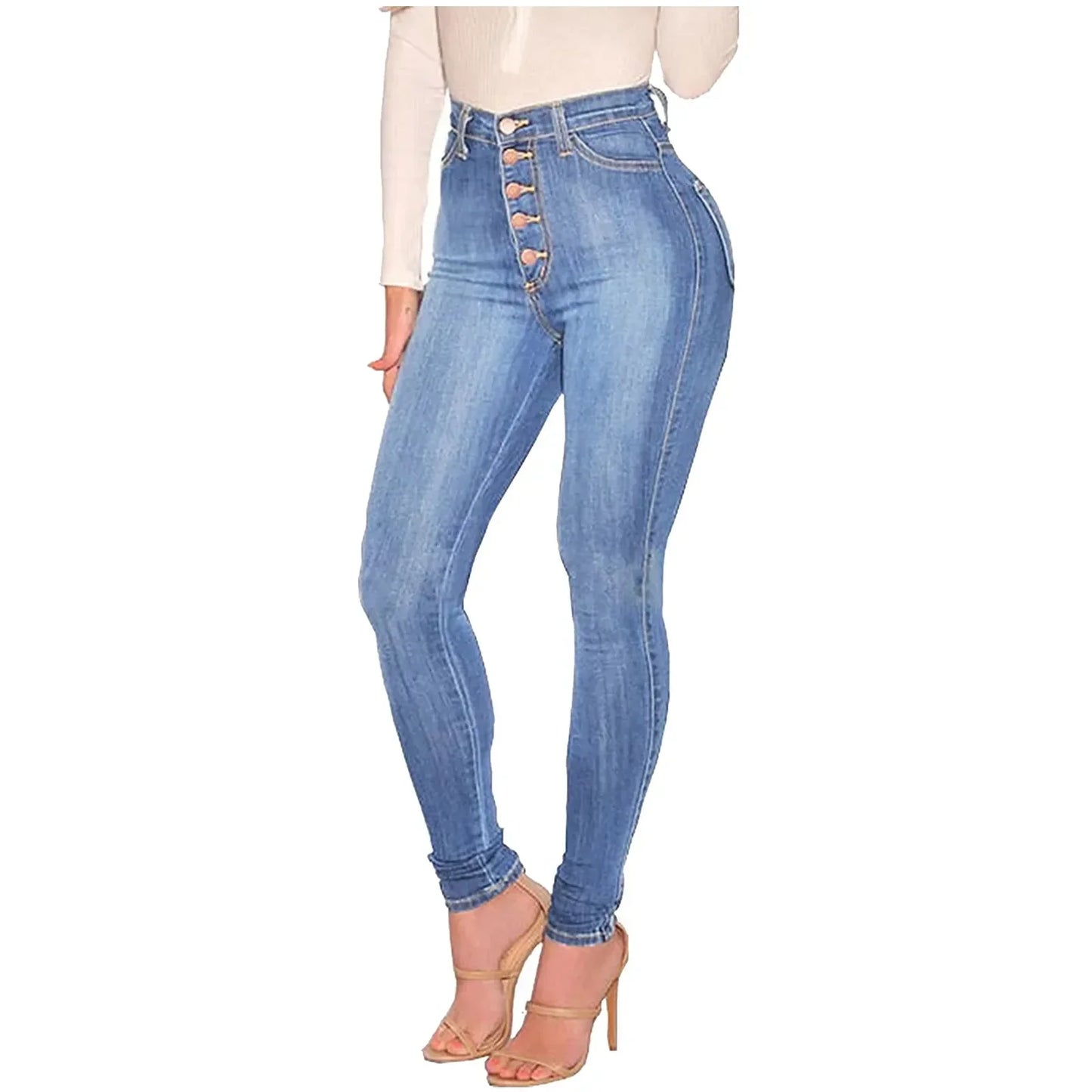 Skinny Colombian Jeans For Women 2024 High Waist Stretch Jeans 5 Button Push Up Butt Lifting Pockets Fashion Stretch Blue Jeans.