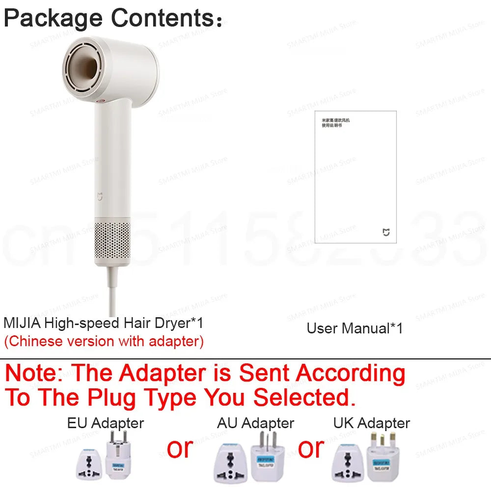 2025 New XIAOMI MIJIA High-Speed Hair Dryer,110000rpm,62m/s Powerful airflow,8 Airflow Mode,347g 4 Color,CN Version With Adapter