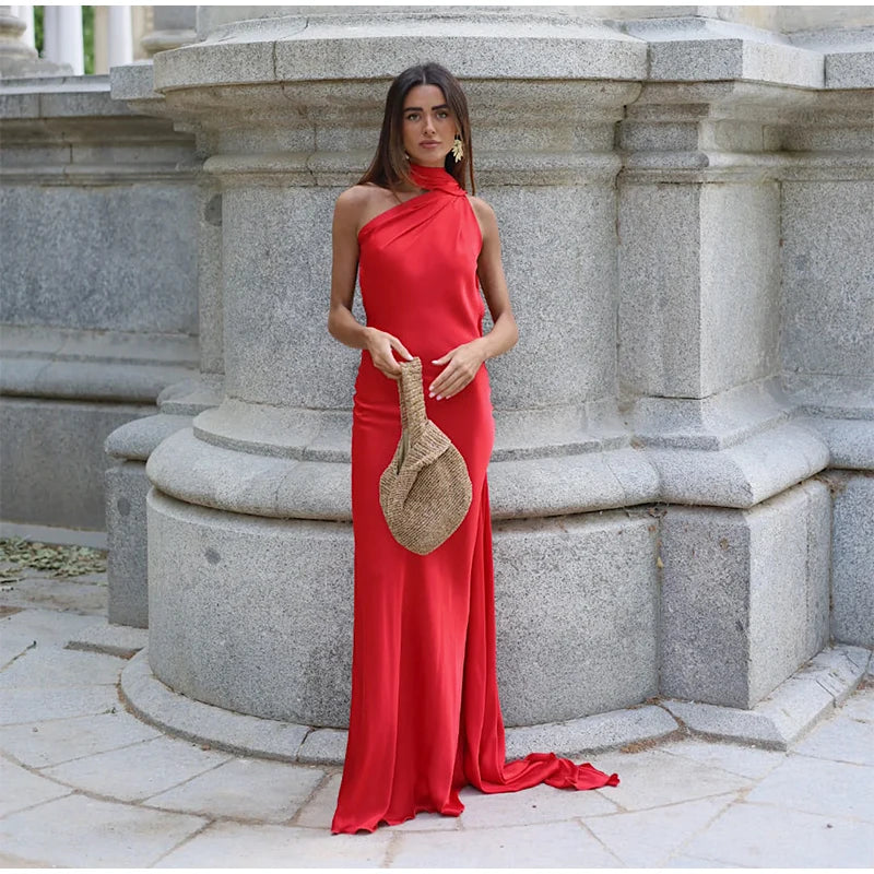 Elegante Feste Band Frauen Halfter Kleid Off Schulter Ärmellose Backless Dünne Weibliche Maxi Kleider 2025, Sommer Neue Chic Dame Robe