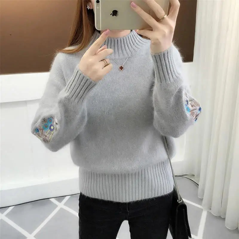 Herbst Winter 2025, neue bestickte Ärmel mit langen Ärmeln, Strickpullover, Damenbekleidung, Vintage-Allgleiches, O-Ausschnitt, lose Pullover