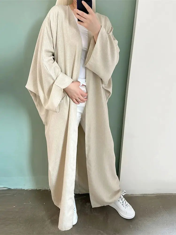 Eid Open Solid Color Batwing Abaya Dubai 2024 Modest Kimono Muslim Kaftan Dresses Abayas for Women Islam Kebaya Caftan Femmes