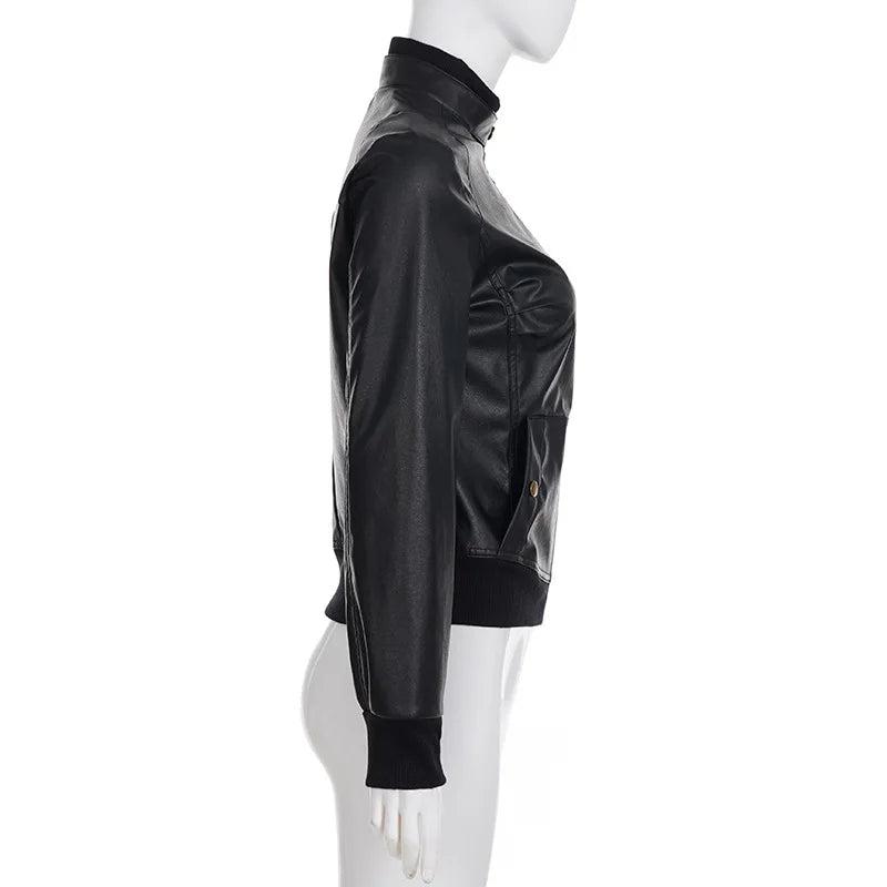 AltGoth Harajuku Streetwear Pu Leder Jacke Mall Gothic Cyber Punk Rollkragen Crop Mäntel Hipster Dark Grunge Rave Outfit Femme