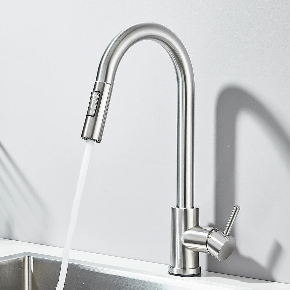 Pull Out Kitchen Faucet 2-Ways Stream/Shower Sprayer Head Deck Mounted Hot and Cold Water Mixers Single Handle Taps