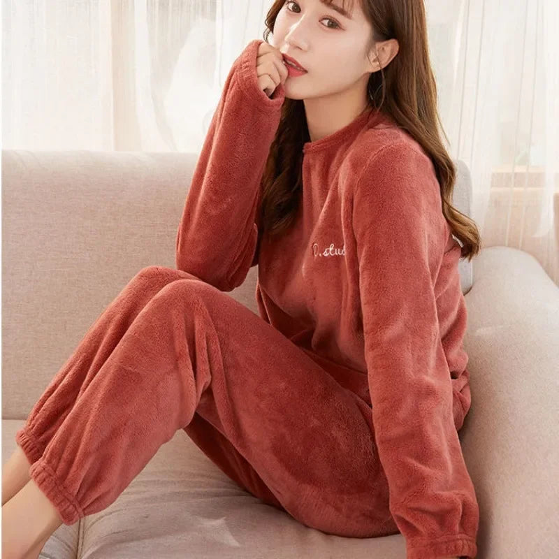 Damen-Pyjama-Set aus Korallensamt, verdickt, warm, Homewear, Herbst-Winter, Umstands-Loungewear, weiche Nachtwäsche, Geschenk für neue Mütter