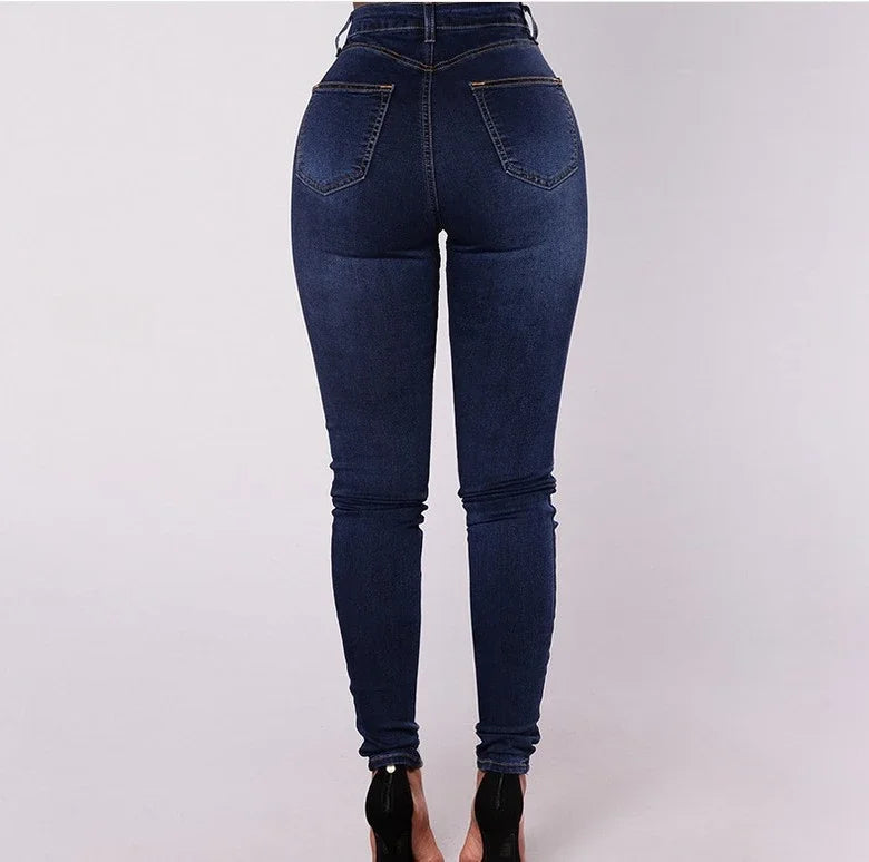 Denim Pencil Pants Women Vintage Jeans High Waist Washed Double Breasted Pockets Basics Ankle Length Trousers 2025 Streetwear.