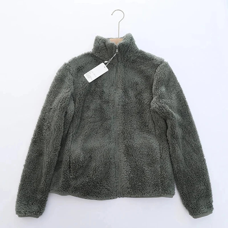 Damen-Fleecemantel, Winter, warm, verdickte Jacke, beidseitig zu tragen, doppelseitige Samt-Korallen-Fleece-Mäntel, Polar-Fleece-Jacken