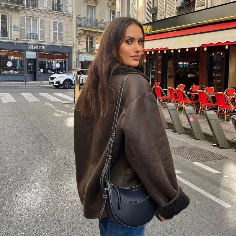 MUJER 2025 Frau Dicke Faux Leder Jacken für Frauen Herbst Winter Warme Mäntel Weibliche Demi-saison Plüsch Jacke Frauen Outer