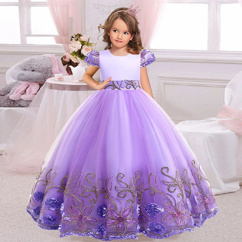 2024 neue Blume Junge Langes Kleid Mädchen Klavier Leistung Kleid Wunderschöne Geburtstag Party Abendkleid 4-12 Jahre Alt karneval Kleidung