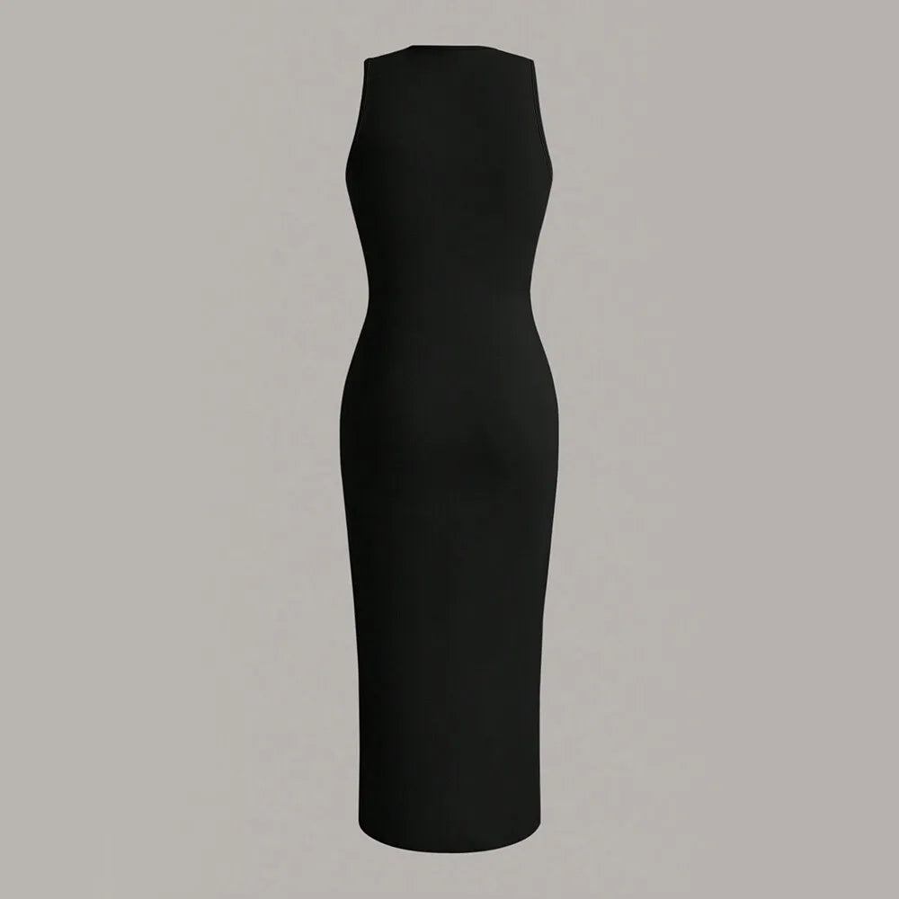 Mia Muse Damenkleider für alle Jahreszeiten, minimalistisch, schlicht, ärmellos, Rundhalsausschnitt, Wickel-MIDI-Partykleider