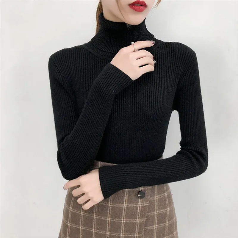 Frauen Pullover Pullover Winter Gestrickte Rollkragen Langarm Schlank Jumper Tops 2024 Damen Casual Shirts Weiche Warme Y2K Kleidung