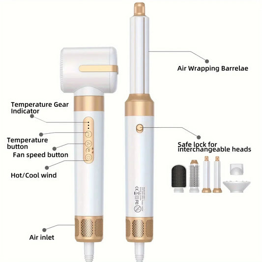 7-in-1 Multi-Function Hair Dryer 1400W Powerful Straightener Hot Brush Hot Comb Set Hair Styler Professional Curling Iron