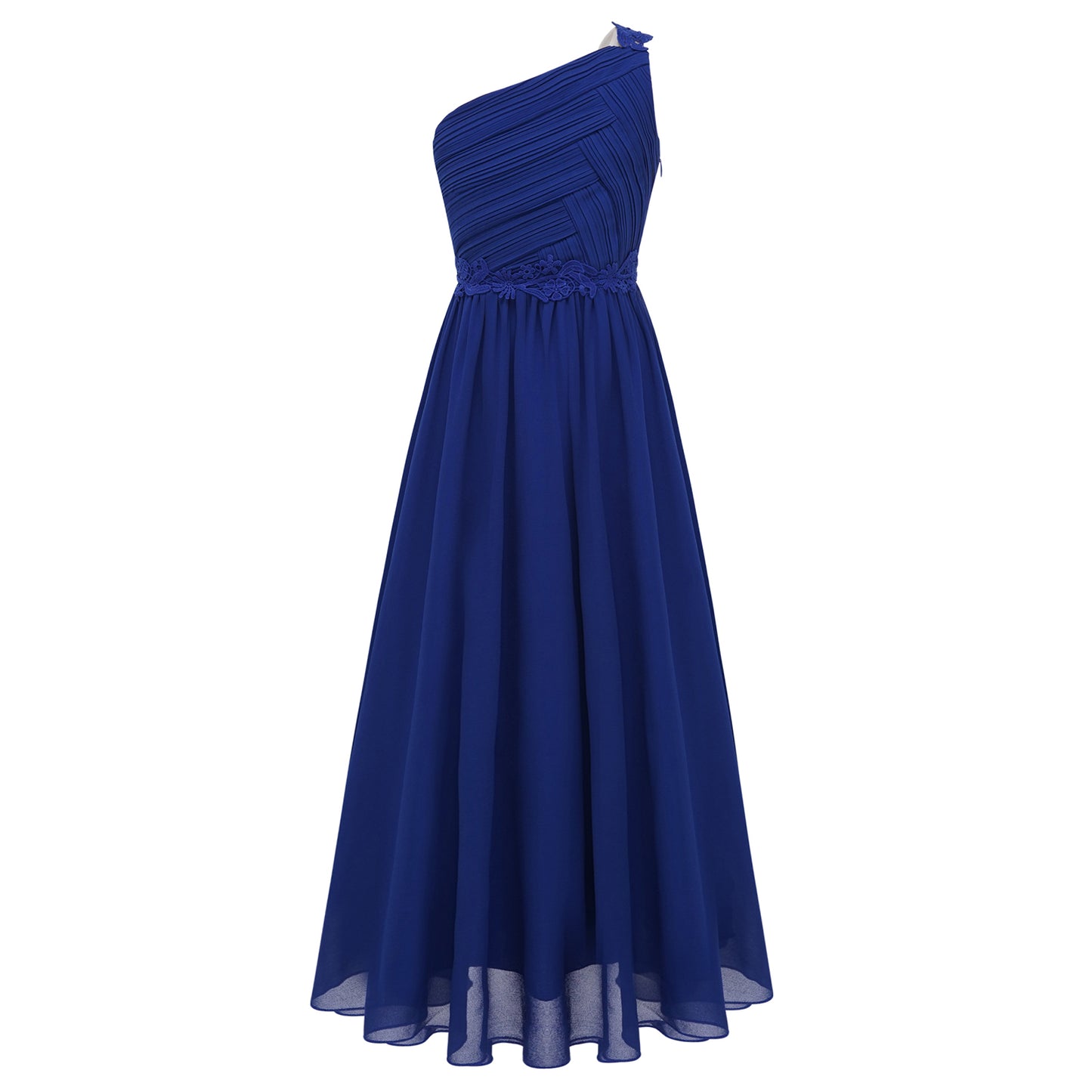 Mädchen Hochzeit Brautjungfer Kleid One Shoulder Elegante Guipure-Spitze Geraffte Chiffon Maxi Party Kleider Geburtstag Abend Abendkleid