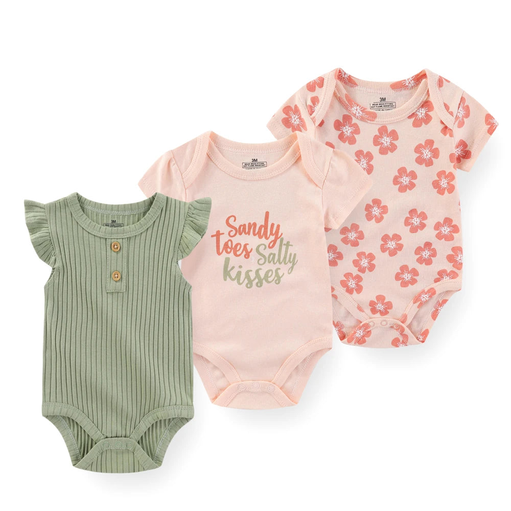 Kiddiezoom 3-teiliges Sommermode-Cartoon-Body für Jungen und Mädchen, weiche Onesies für Neugeborene