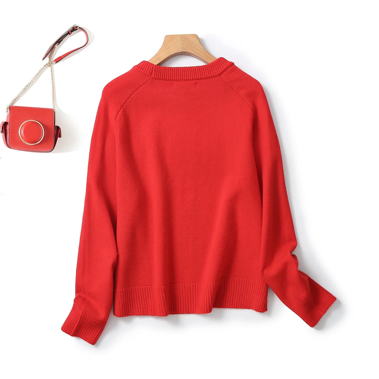 Ethereal MD 2025 Massidutti Herbst neuer Stil lässiger, minimalistischer, roter, heller Wollmischung-Pullover mit Rundhalsausschnitt