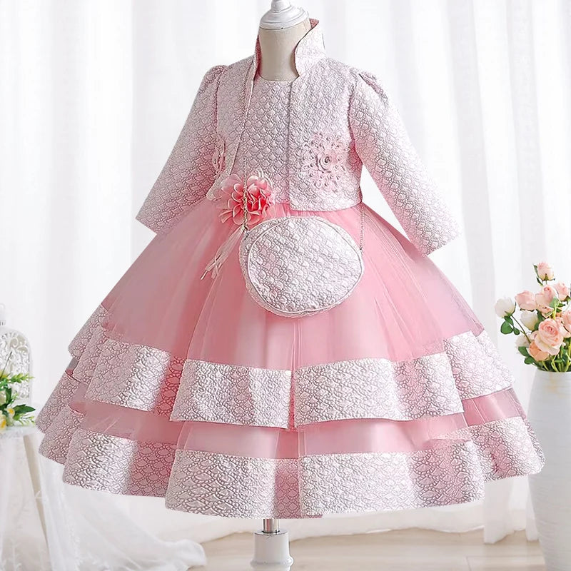 Neues Mädchenkleid, zweiteiliges Set, 3–10 Jahre alt, wunderschönes Weihnachts-Performance-Kleid, Herbst-Party-Abschlussballkleid für Mädchen