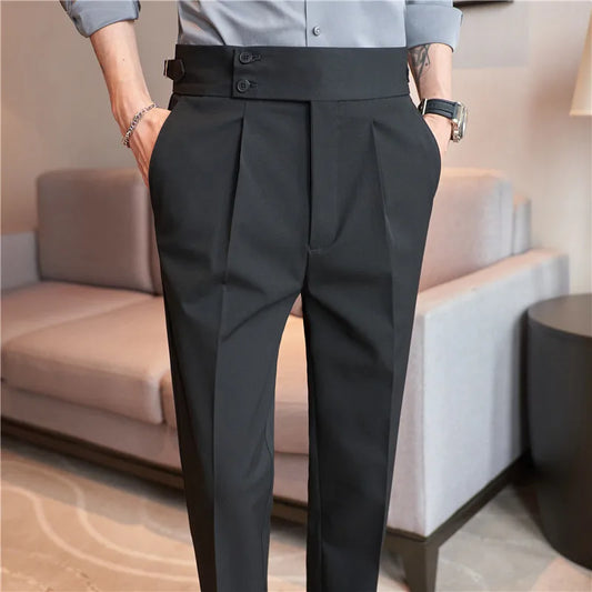 Men Pants Classic Men's Office Trousers Slim Fit High Waist Vintage Pockets for Formal Business Style Elegant Formal Pants.
