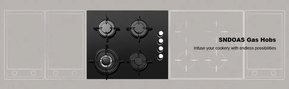 60cm Gas Hob 4 Burners 8000W Dual Fuel (Natural Gas/Propane) Auto Flame Protection Tempered Glass Built-in/Freestanding 220-240V.