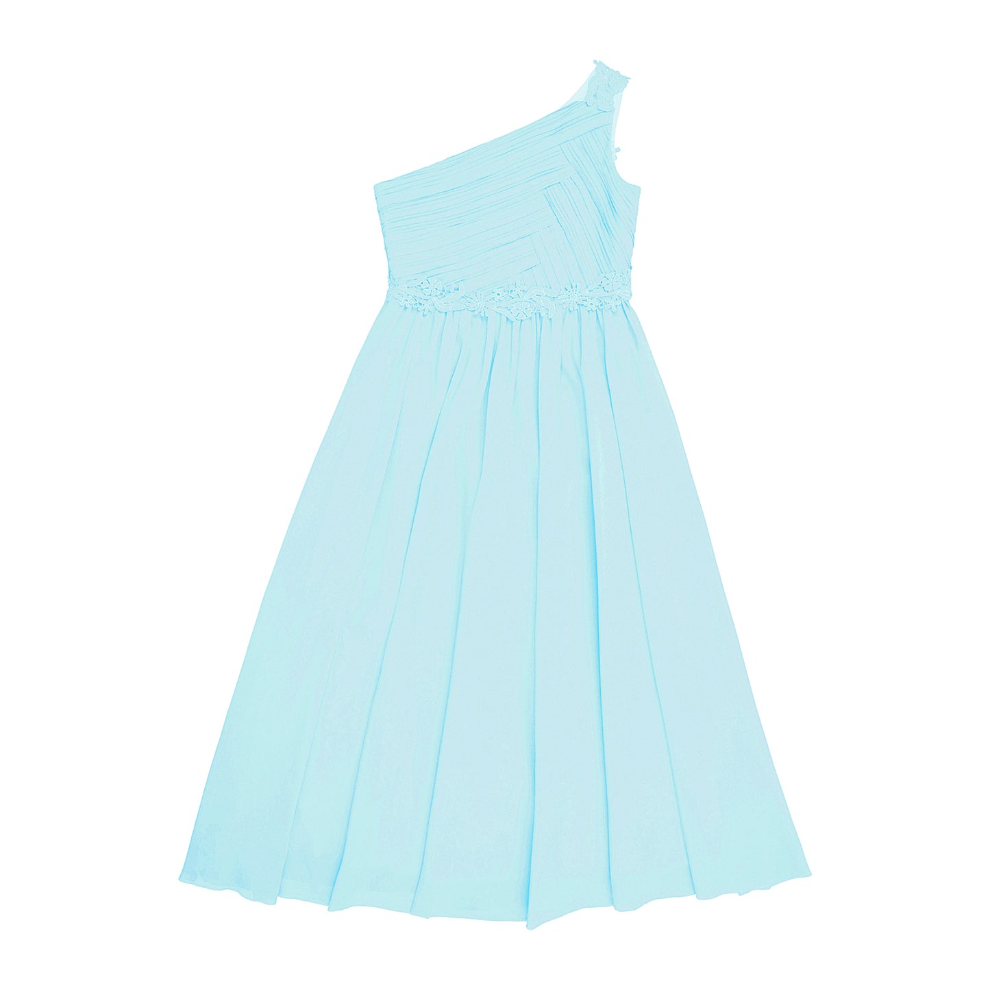 Mädchen Hochzeit Brautjungfer Kleid One Shoulder Elegante Guipure-Spitze Geraffte Chiffon Maxi Party Kleider Geburtstag Abend Abendkleid