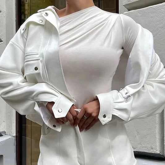 Langarm Top Weiße T-Shirts Frauen Basic Crop Top Herbst Pullover Solide Skew Neck T Shirt Streetwear Basic Schwarz Y2K Tees