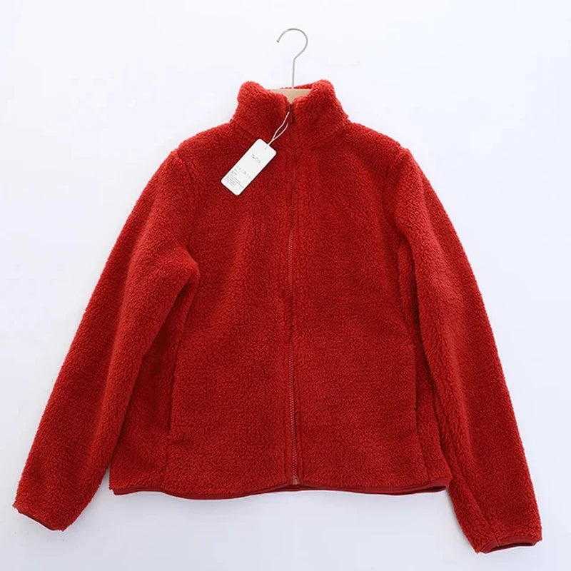 Damen-Fleecemantel, Winter, warm, verdickte Jacke, beidseitig zu tragen, doppelseitige Samt-Korallen-Fleece-Mäntel, Polar-Fleece-Jacken