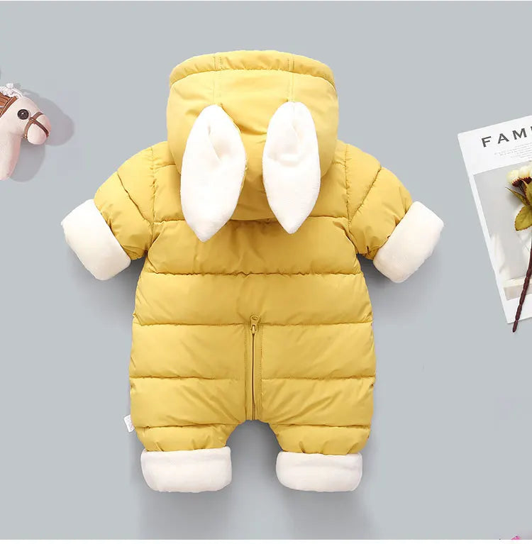 Winter Neue Baby Strampler Jungen Mädchen Patchwork Dicke Plus Samt Overalls Winddicht Mit Kapuze Overalls Schneeanzug Ein Stück Body
