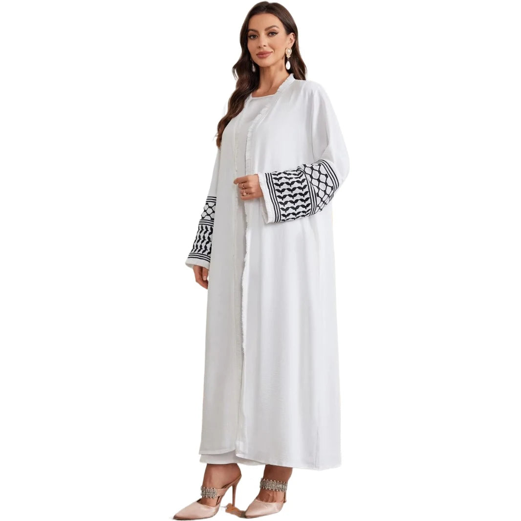 UNI 2024 Ramadan Abaya Kimono Keffiyeh Stickerei Quasten Muslimischen Offene Abayas Frauen Dubai Luxus Islam Strickjacke Kleid Kaftan